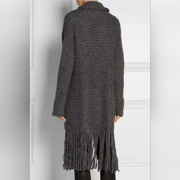 RAQUEL ALLEGRA Baby Alpaca Open Front Sweater Dark Gray, Bohemian Fringe | 3 XL - Picture 4 of 16